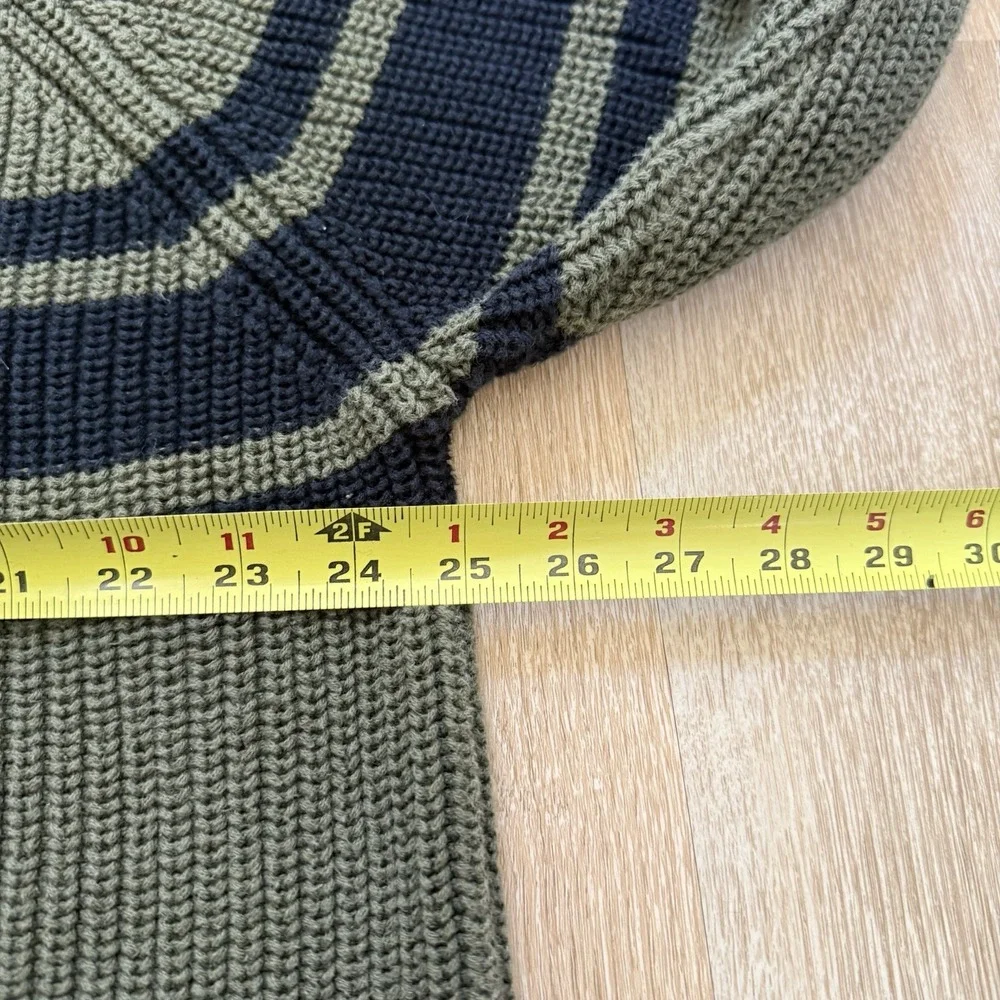GAP Men's Knit Pullover‎ Sweater XL Green Chunky Crew Neck Fisherman Striped